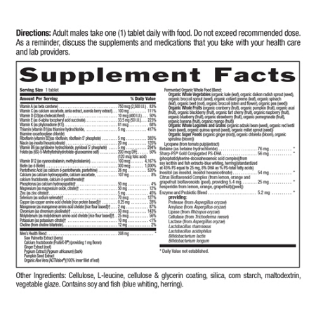 Supplement Facts label for Men's 50+ Multivitamin Tablets