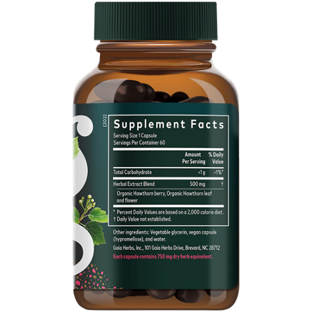 Supplement Facts label for Gaia Herbs Hawthorn Supreme 70 MG