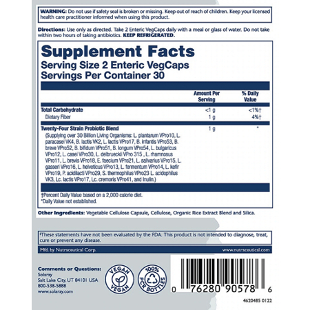 Supplement Facts label for Solaray Probiotic 30 Billion CFUs