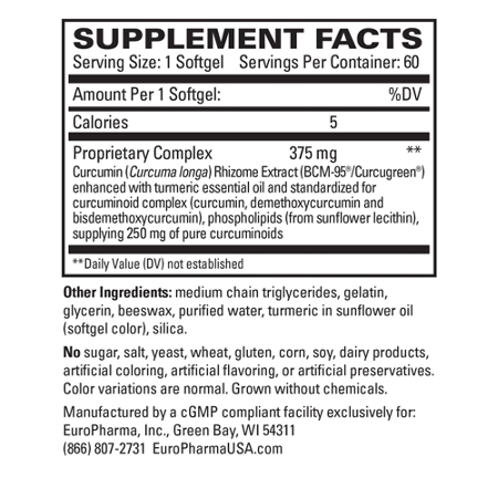 Supplement Facts label for CuraMed Curcumin 375 MG