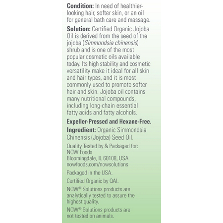 Directions for Now Foods Organic Jojoba Oil 100 Percent Pure Moisturizing Oil