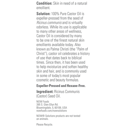 Now Foods Pure Castor Oil label