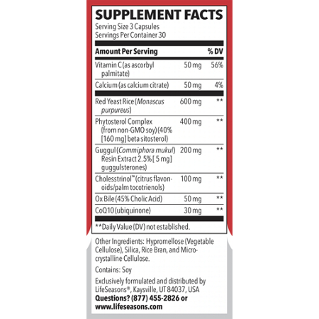 Supplement Facts label for Life Seasons Choles-T Cholesterol Support