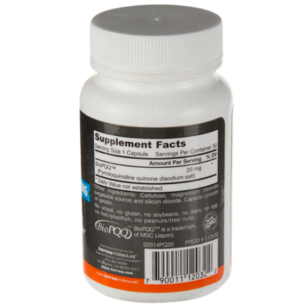 Supplement Facts label for Jarrow Formulas PQQ 20 MG