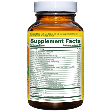 Supplement Facts label for Megafood Multivitamin for Men 55 Plus tablets
