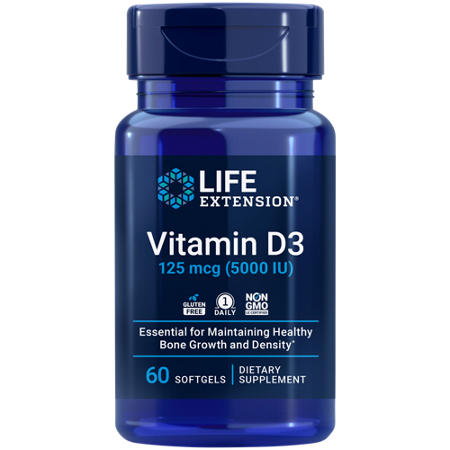 Vitamin D3 Softgels 5000 IU Bottle for Bones