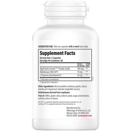 Wakunaga Kyolic Garlic Extract Supplement Label