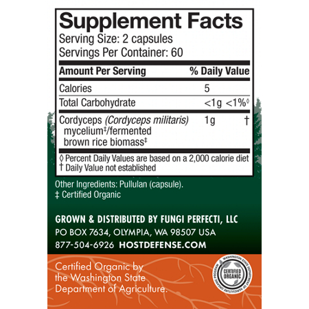 Host Defense Cordyceps Energy Support Supplement Label