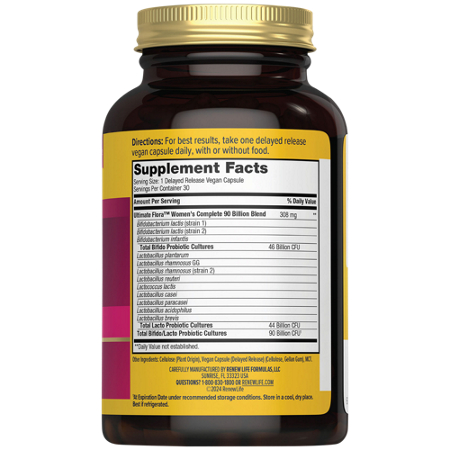 Supplement Facts label for Renew Life Women's Probiotic