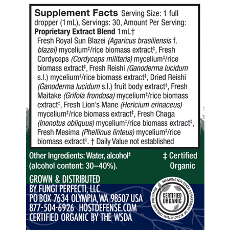 Host Defense Mushrooms Stamets 7 Supplement Facts Label