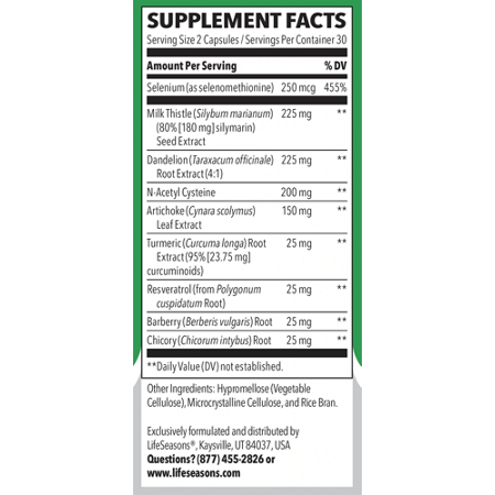 Life Seasons Puri T supplement label with Milk Thistle & NAC