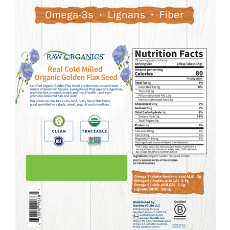 Supplement Facts label for flax seed with Omega 3s