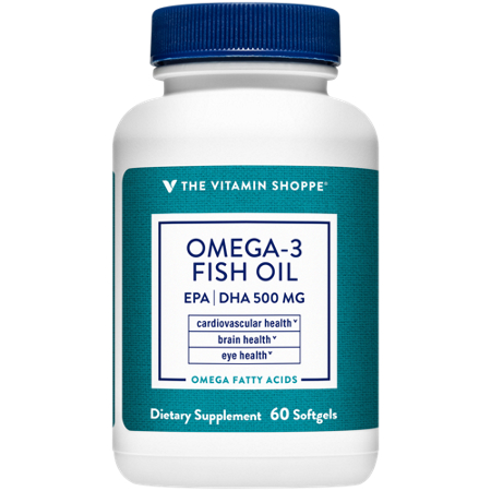 The Vitamin Shoppe Omega-3 Fish Oil softgels 500 MG bottle front