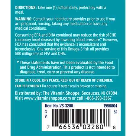 Directions for The Vitamin Shoppe Omega 3 Fish Oil Softgels 500 MG