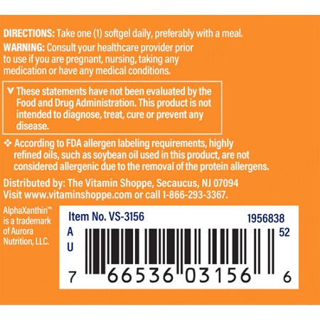 The Vitamin Shoppe Astaxanthin Directions 12 MG