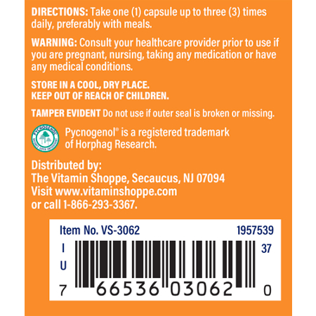 Directions for The Vitamin Shoppe Pycnogenol 50 MG