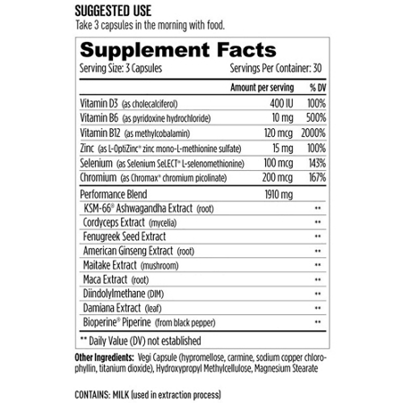 Supplement Facts label for Dream Brands M Drive Elite for Men capsules