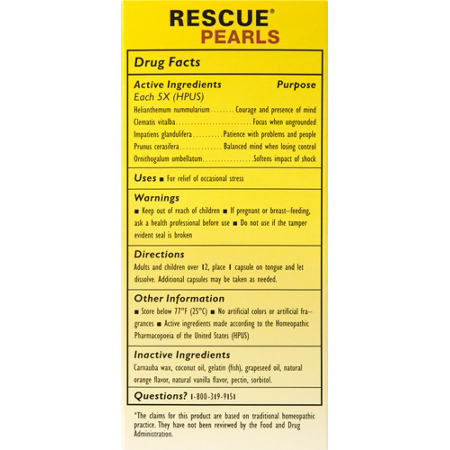 RESCUE PEARLS Natural Stress Relief label