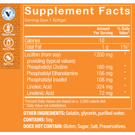 Lecithin Supplement Facts Label: Nerve, Brain, Liver Health