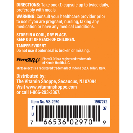 Directions for The Vitamin Shoppe Lutein with Bilberry
