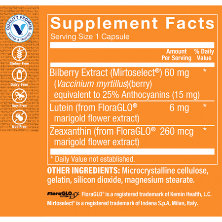 Label for Lutein with Bilberry Vision Support Capsules