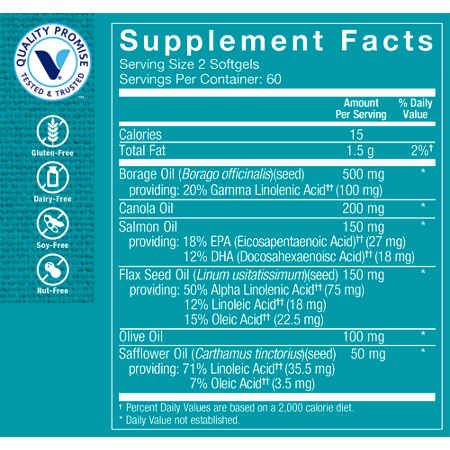 Omega 369 Supplement Facts label for heart health softgels