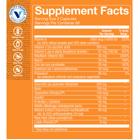 Opti-Vue Supplement Facts Label for Eye Health
