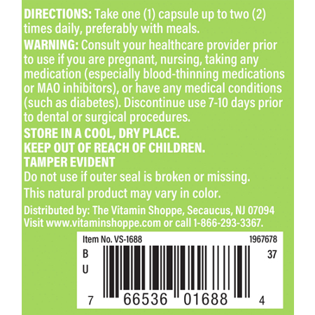 Directions for The Vitamin Shoppe Ginkgo Biloba Extract capsules 120 MG