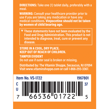 Directions for The Vitamin Shoppe Vinpocetine Tablets 10 MG