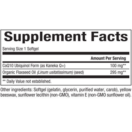 Supplement Facts label for Natural Factors Ubiquinol 100 MG softgels