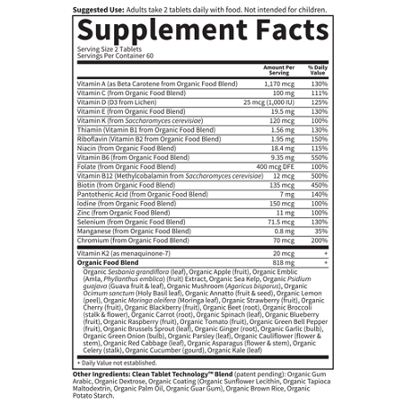 Garden of Life Organics Men's Multi Supplement Label