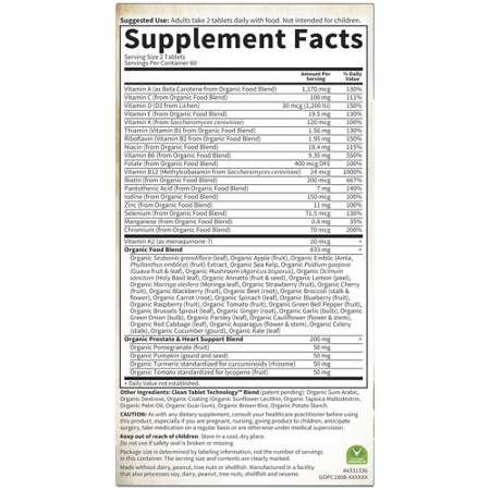 Garden of Life Organics Men's Multi 40+ Vegan Tablets Label