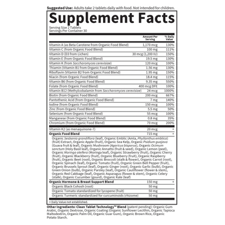 Garden of Life Women’s Multi 40+ Supplement Facts Label