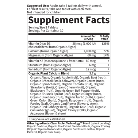 Supplement Facts label for Garden of Life Calcium