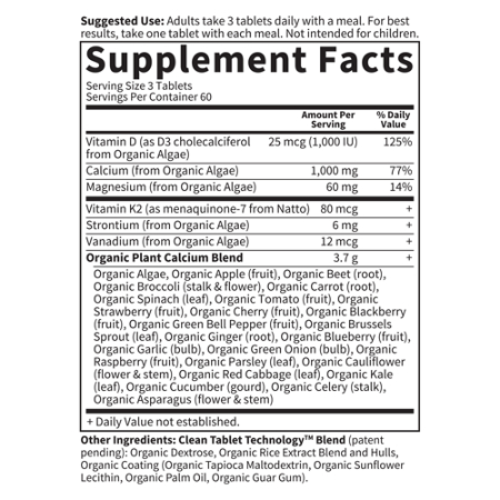 Garden of Life Organics Plant Calcium Supplement Label