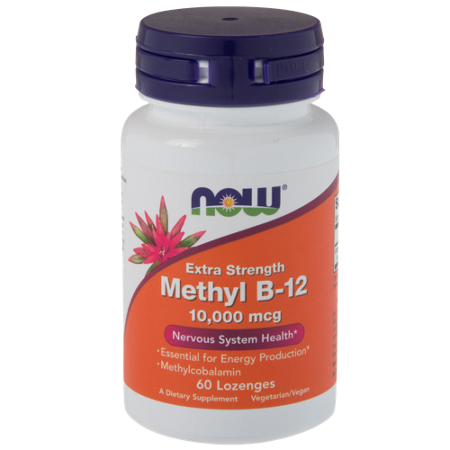 Now Foods Extra Strength Methyl B12 lozenges 10000 MCG bottle front