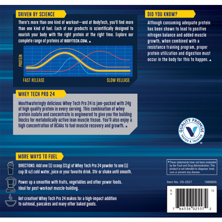 BodyTech Whey Tech Pro 24 Cookies and Cream protein powder label view 4