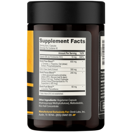 Supplement Facts label for Onnit Labs Alpha Brain Memory and Focus Support