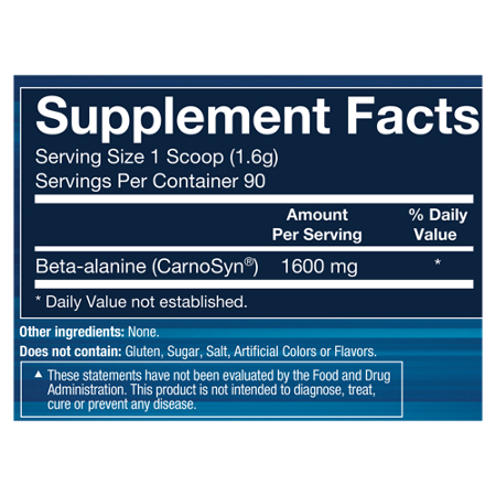 Supplement Facts label for Beta Alanine Products Beta Alanine Powder