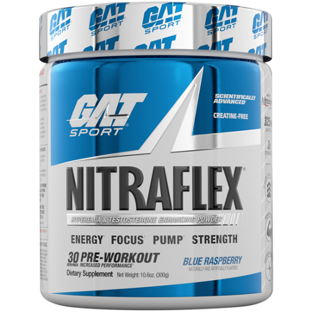 GAT Sport Nitraflex High Intensity Pre Workout Blue Raspberry container front