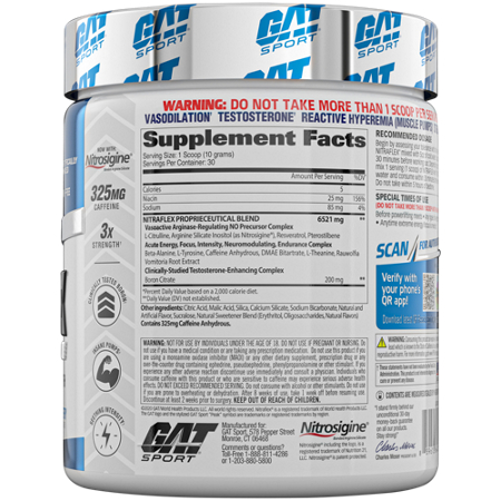 Supplement Facts for GAT Sport Nitraflex Pre-Workout