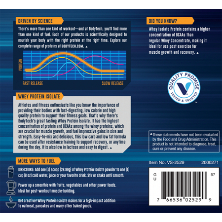 Directions for BodyTech Whey Protein Isolate French Vanilla