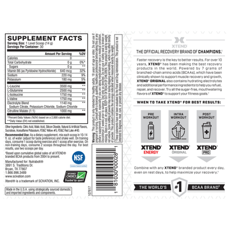 XTEND BCAA Supplement Facts: Mango Madness