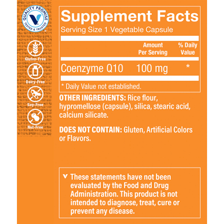Supplement Facts label for CoQ10 100 MG capsules