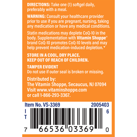 The Vitamin Shoppe CoQ10 for Heart & Energy Support Directions