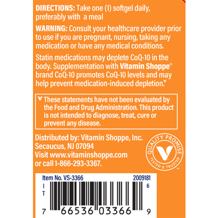 The Vitamin Shoppe CoQ-10 Directions: Heart & Energy Support