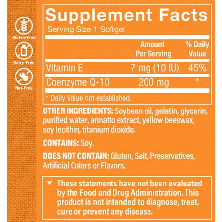 Supplement Facts label for CoQ-10 200 MG