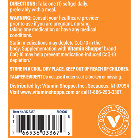 Directions for The Vitamin Shoppe CoQ-10 200 MG softgels