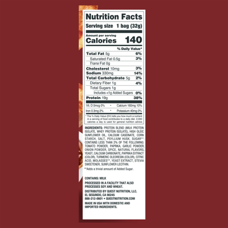 Nutrition Facts label for Quest Nutrition Protein Chips Barbecue