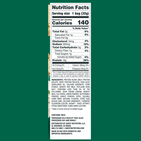 Supplement Facts for Quest Protein Chips Sour Cream & Onion